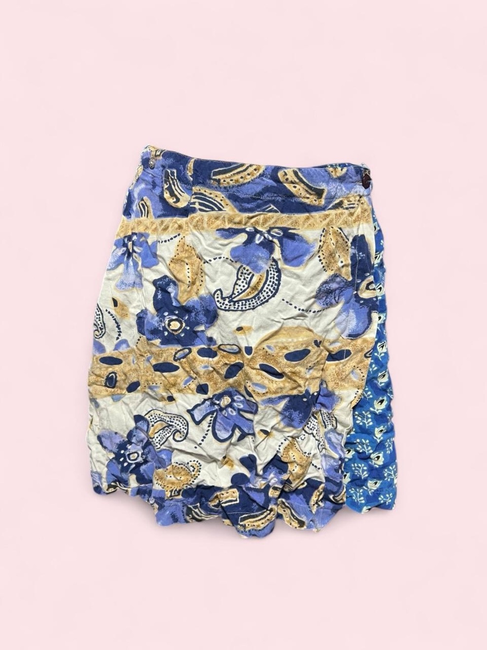 Medium Floral Patchwork Blue and Gold Women's Skirt